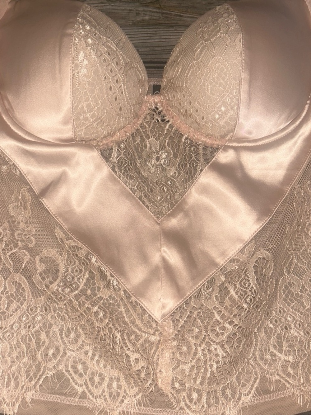 Windsor Blush Pink Lace Satin Bustier Top with Sheer Long Sleeves - Picture 2 of 4